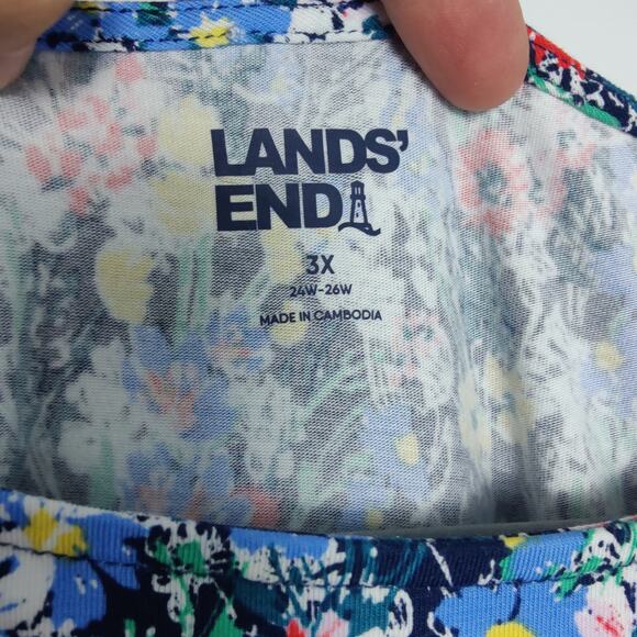 Lands End Women's Plus Sz 3X (24W-26W) Ditsy Floral A Line Tie-Waist Dress - Picture 2 of 5